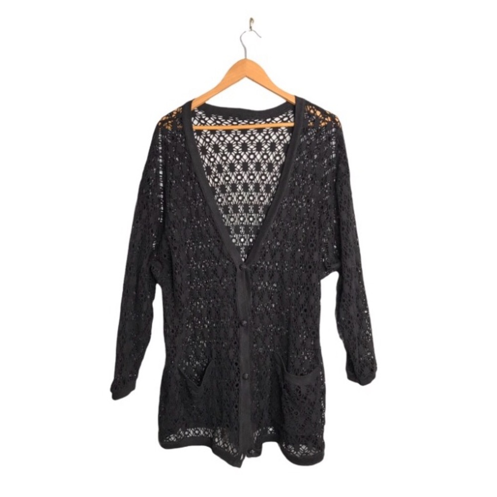 Black Crochet Swim Coverup Cardigan